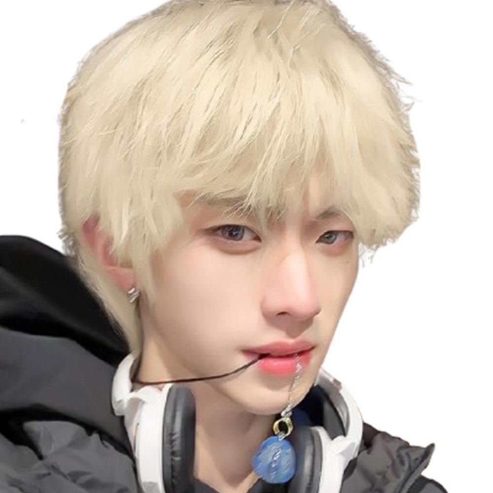 Heat Resistant Anime Men Wigs Synthetic Hair Male Cosplay Wig Full Head Short Straight Wig Party