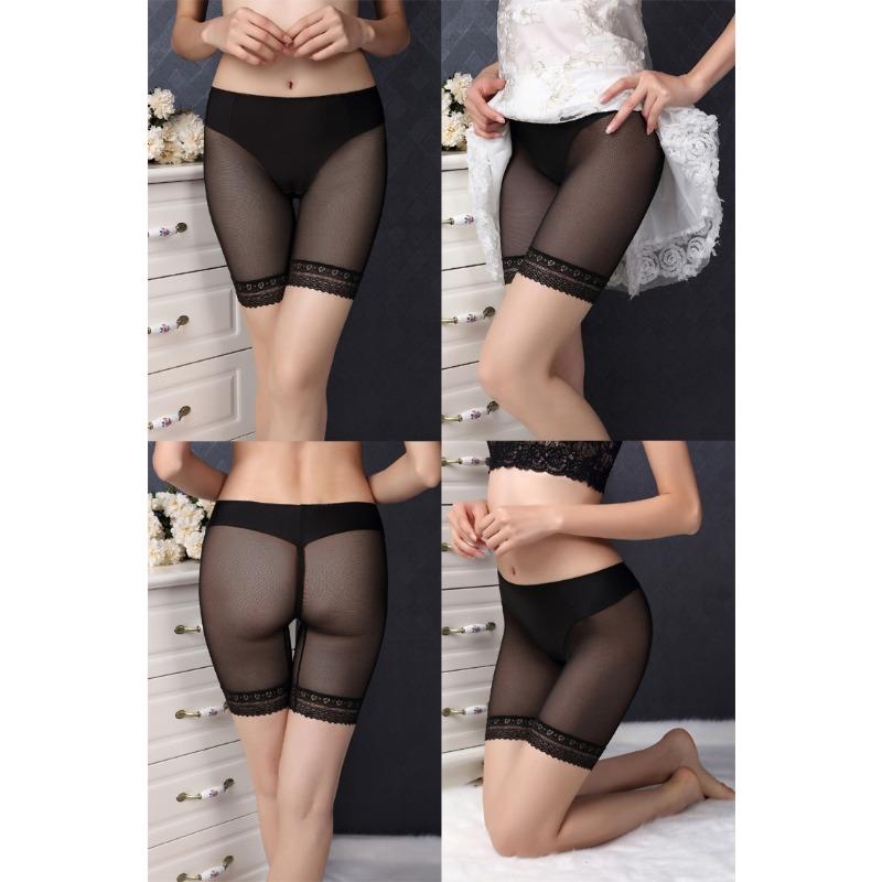 Женское летнее кружевное боковое ледяное шелковое противоизносное паяльное безопасное нижнее белье One size чёрный