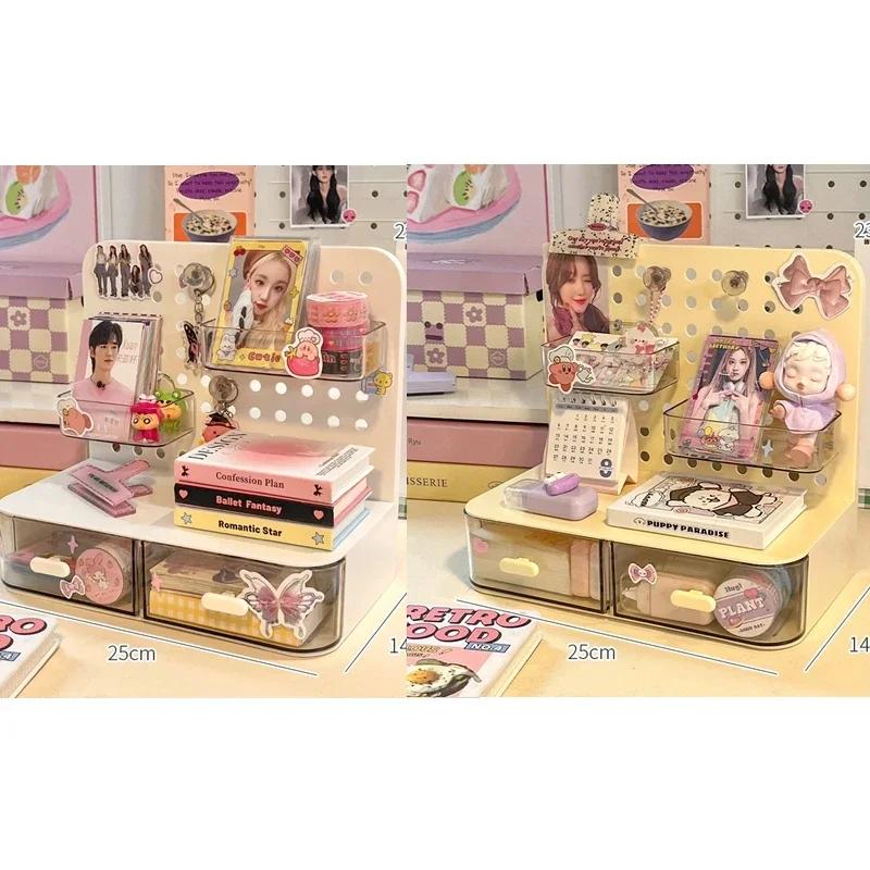 Kawaii Hook Drawer Hole-board Card Stand, Desktop Idol Storage Box, Desk Stationery Organization Rack, Small Display Organizer