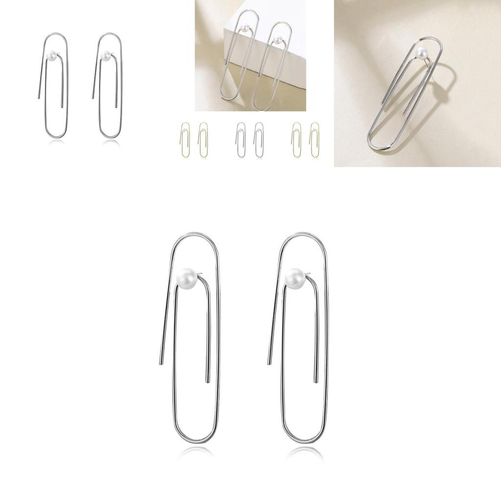 Fashionable Alloy U-shaped Safety Pin Earrings Stylish Pearl Adorned Jewelry
