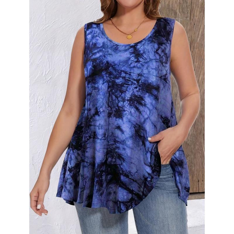 Übergröße Damen Ärmelloses Batik-Tanktop Lockerer Schnitt Lässig Bequem Modisch Schwarz Grau Vielseitig Sommer-Essential