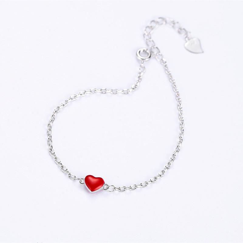 Charm Glaze Red Heart Bracelets Jewelry for Women Vintage 925 Sterling Silver Bracelets for Lady Accessories Female