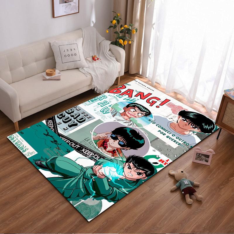 Anime Cartoon Style Carpet with Characters and Dynamic Text Pattern Suitable for use as an anti-slip for living room bedroom sofas