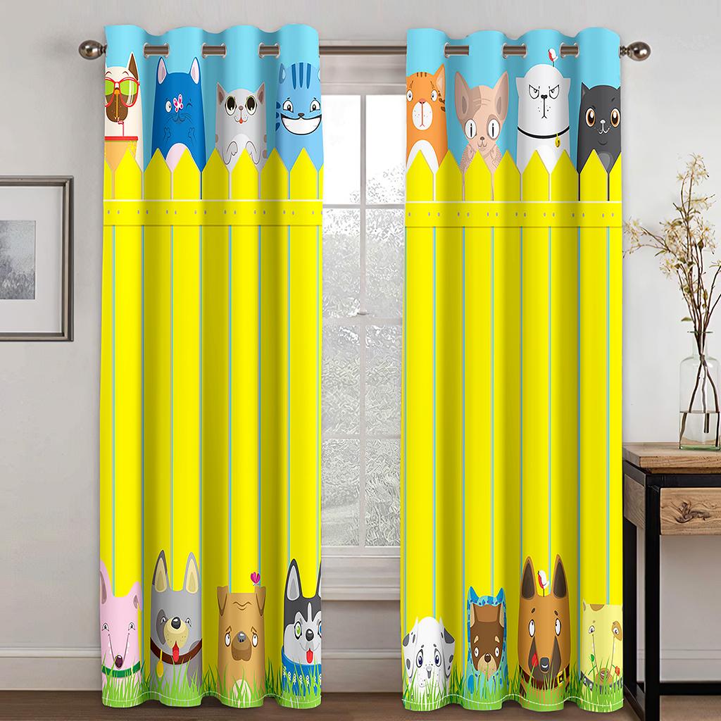 Levné Kreslené Vtipné Kočky Vlastní Dětské 2 Kusy Doprava Zdarma Tenké Závěsy do Obývacího Pokoje Ložnice Dětské Okenní Závěsy