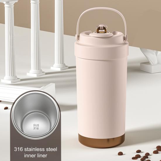 Stainless Steel Coffee Mug Double Wall Insulated Mug 500ml Large Capacity Ceramic Vacuum Flasks Reusable Home Drinkware with Straw