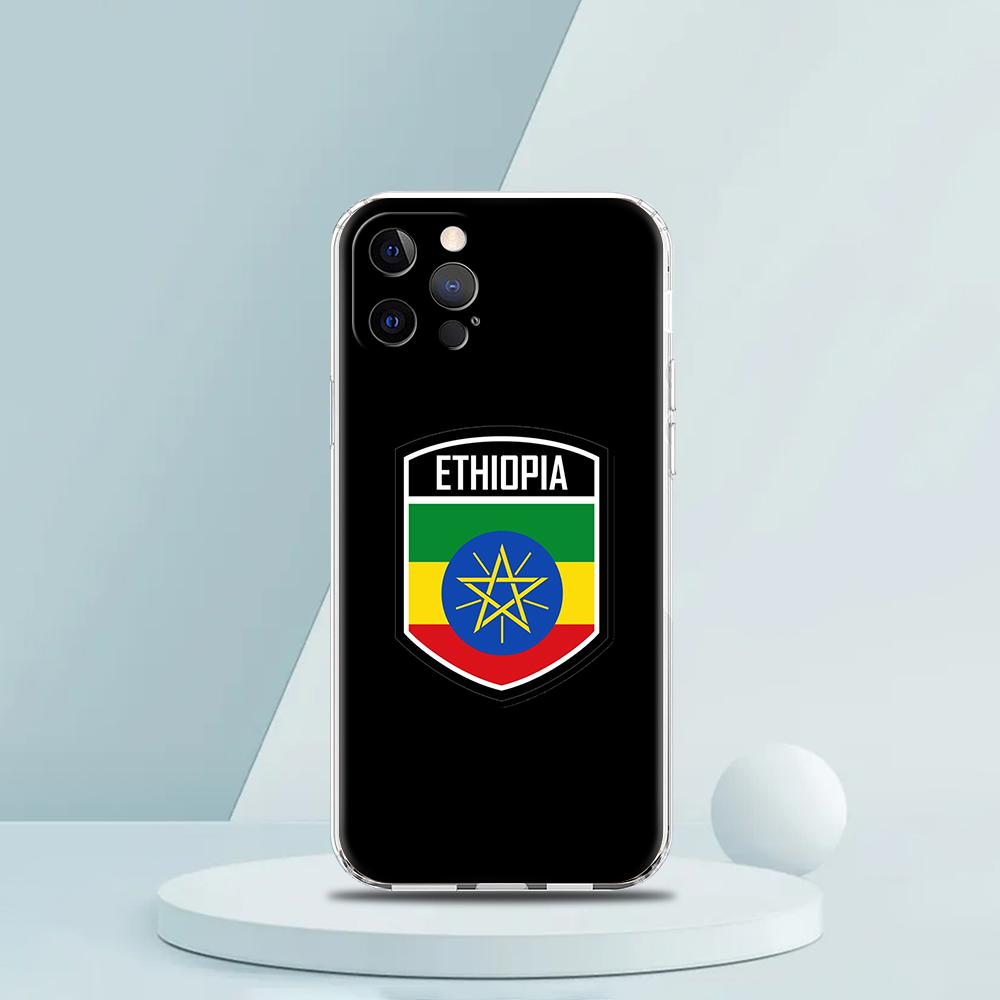 For iPhone 15 16 14 13 12 mini 11 Pro Max XS X XR SE 7 8 Plus Silicone Clear Cover Ethiopia Flag Luxury Phone Case