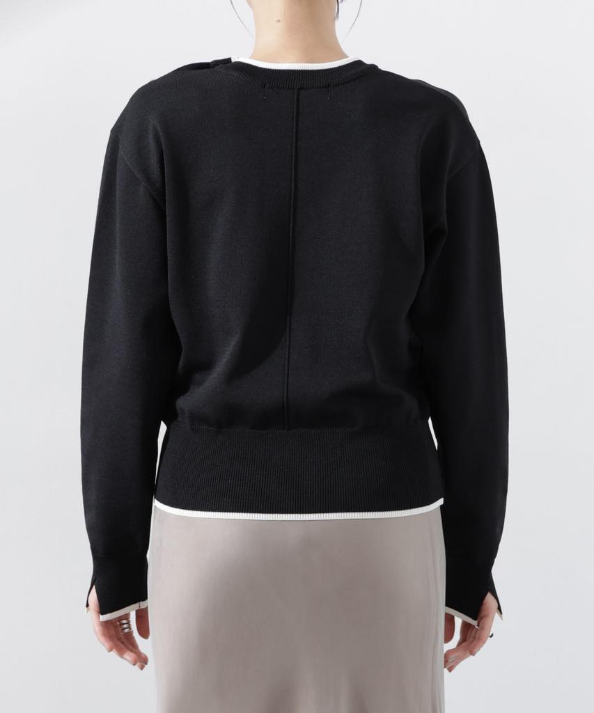 Nano Universe Machine Washable UV Protection Button Detail Knit F Women's Two-Tone Sweater, Black, 010, 673-5122313