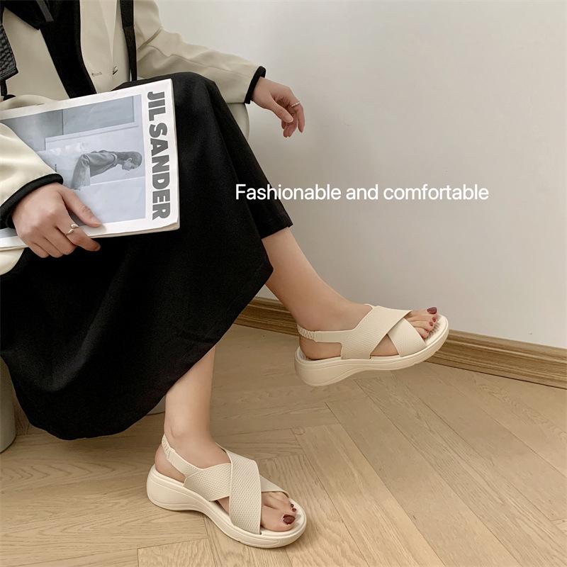 New Fashionable Women’s Solid Color Cross Sandals: Comfortable Non-Slip Soft Sole Summer Casual Slippers