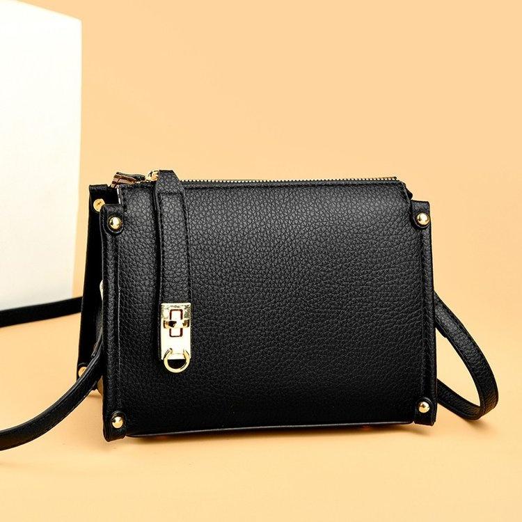 Lychee pattern metal lock small square bag crossbody shoulder bag