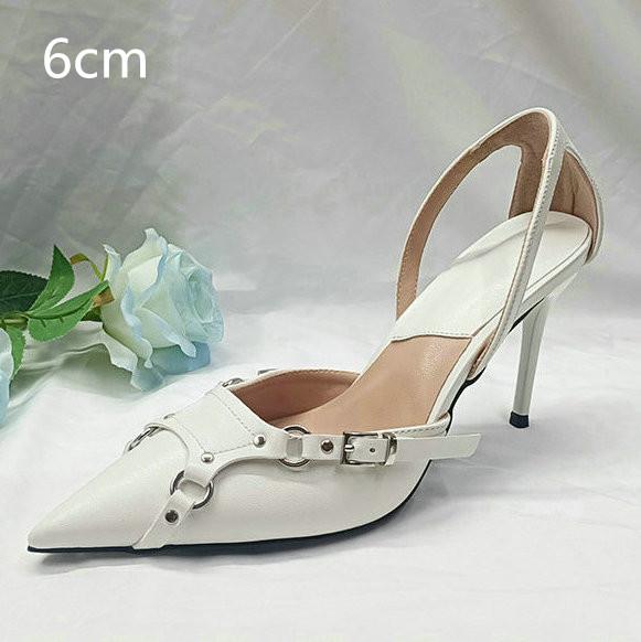 Fashion New European And American Riveted Line Buckle Stiletto Heels Female Sense Black Pointed Shallow Hollow Temperament Single Shoes