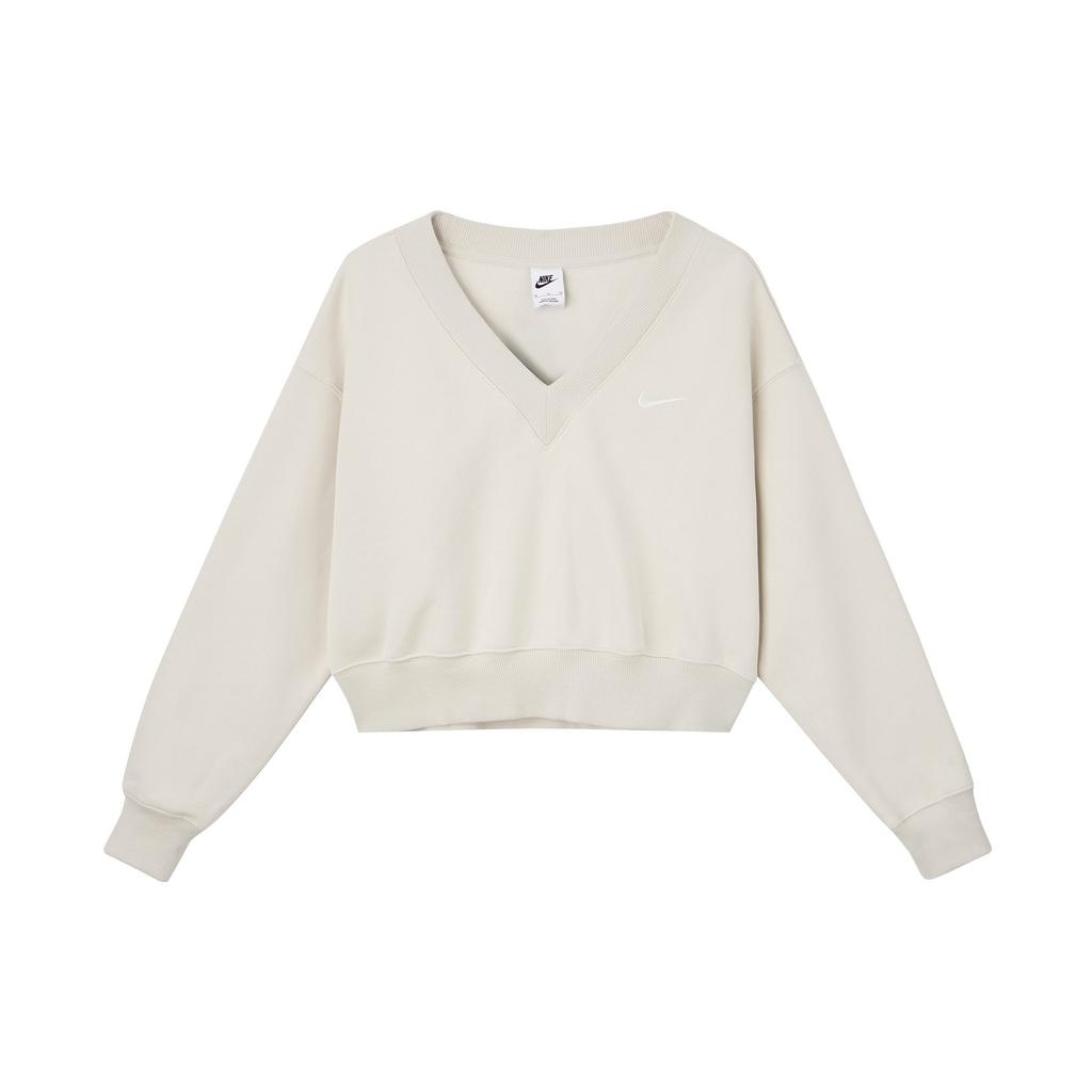 Nike Sportovní oblečení Phoenix Krátká mikina s výstřihem do V Dámské topy Béžová FN3652-104