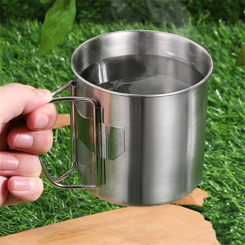 Stainless Steel Outdoor Camping Cup Portable Foldable Handle Beer Cups Coffee Water Mugs Picnic Travel Drinkware Tumbler