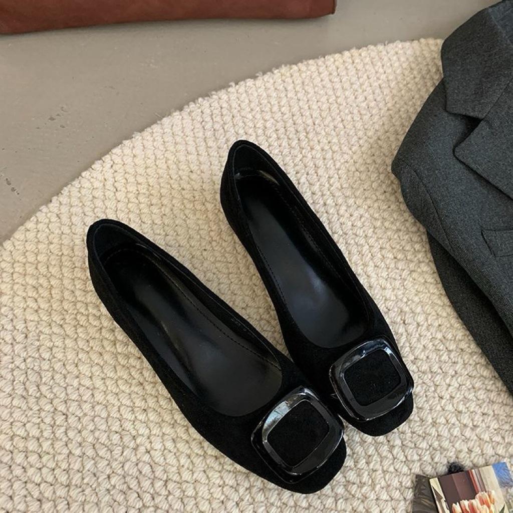 Korean version of fairy suede square buckle thick heel Mary Jane shoes 2025 new gentle with skirt commuter single shoes women