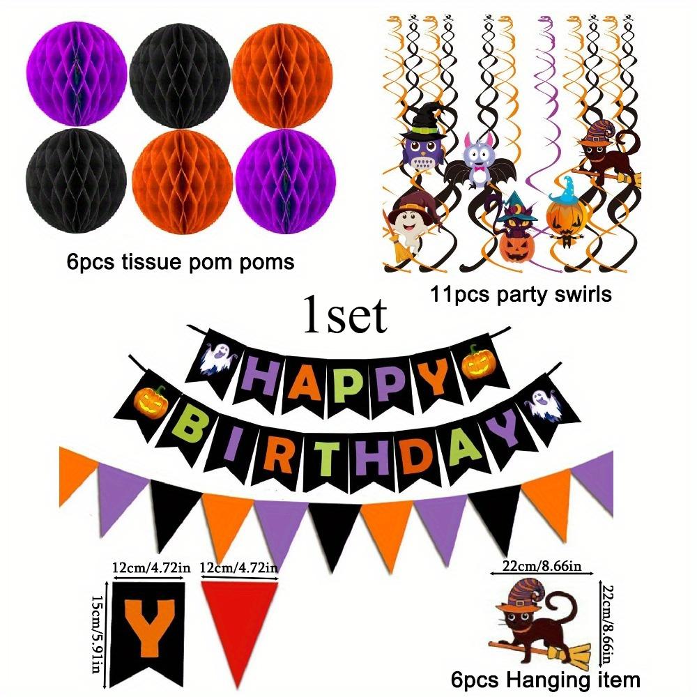 2sets Happy Halloween Banner Paper Triangle Flag Bunting Circle Confetti Hanging Garland Honeycomb Ball Swirl Streamers Halloween Party Decorations