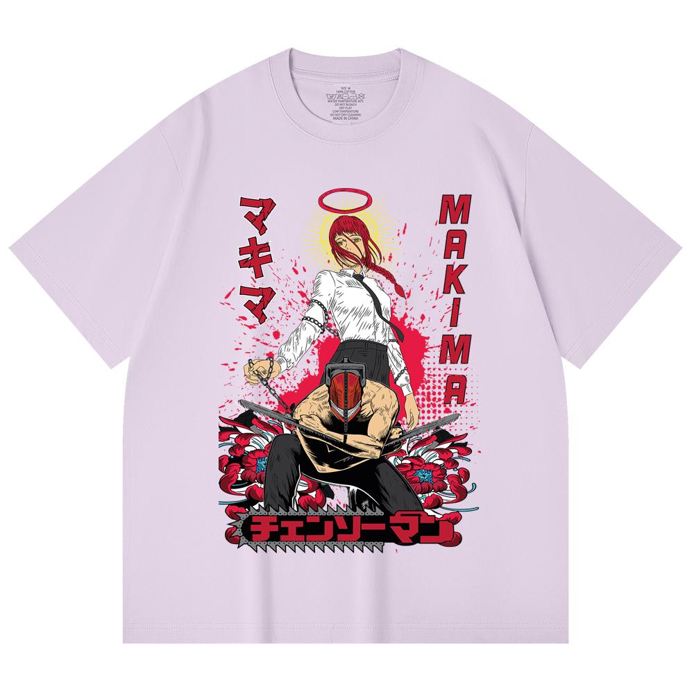 230 Gsm 100% Cotton Chainsaw Man V23 Denji Makima Print Unisex Heavy Cotton T Shirt