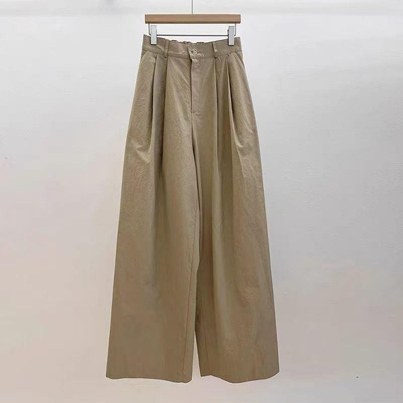 2026 Spring Japanese Style Plus Size High Waist Slimming White Wide-Leg Trousers Khaki Ankle Length
