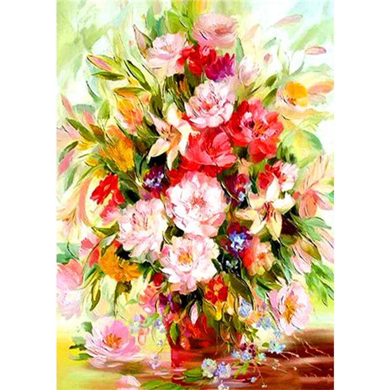 Pictură cu diamant DIY 5D, flori colorate, broderie cu diamante, kit cu punct de cruce, mozaic cu strasuri, decor pentru acasă