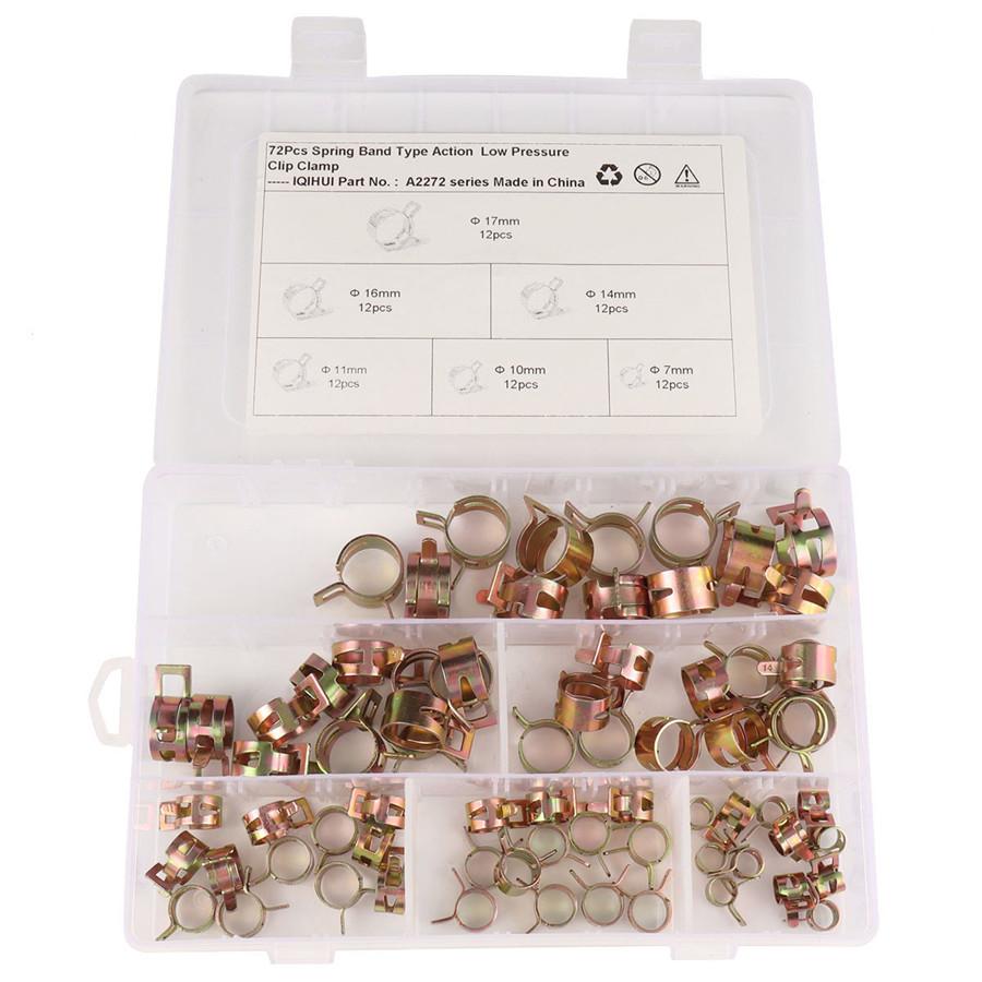 Universal 72pcs 7-17mm Car Spring Clip Fuel Line Hose Clip Water Pipe Air Tube Clamp Fastener with Pliers Tool