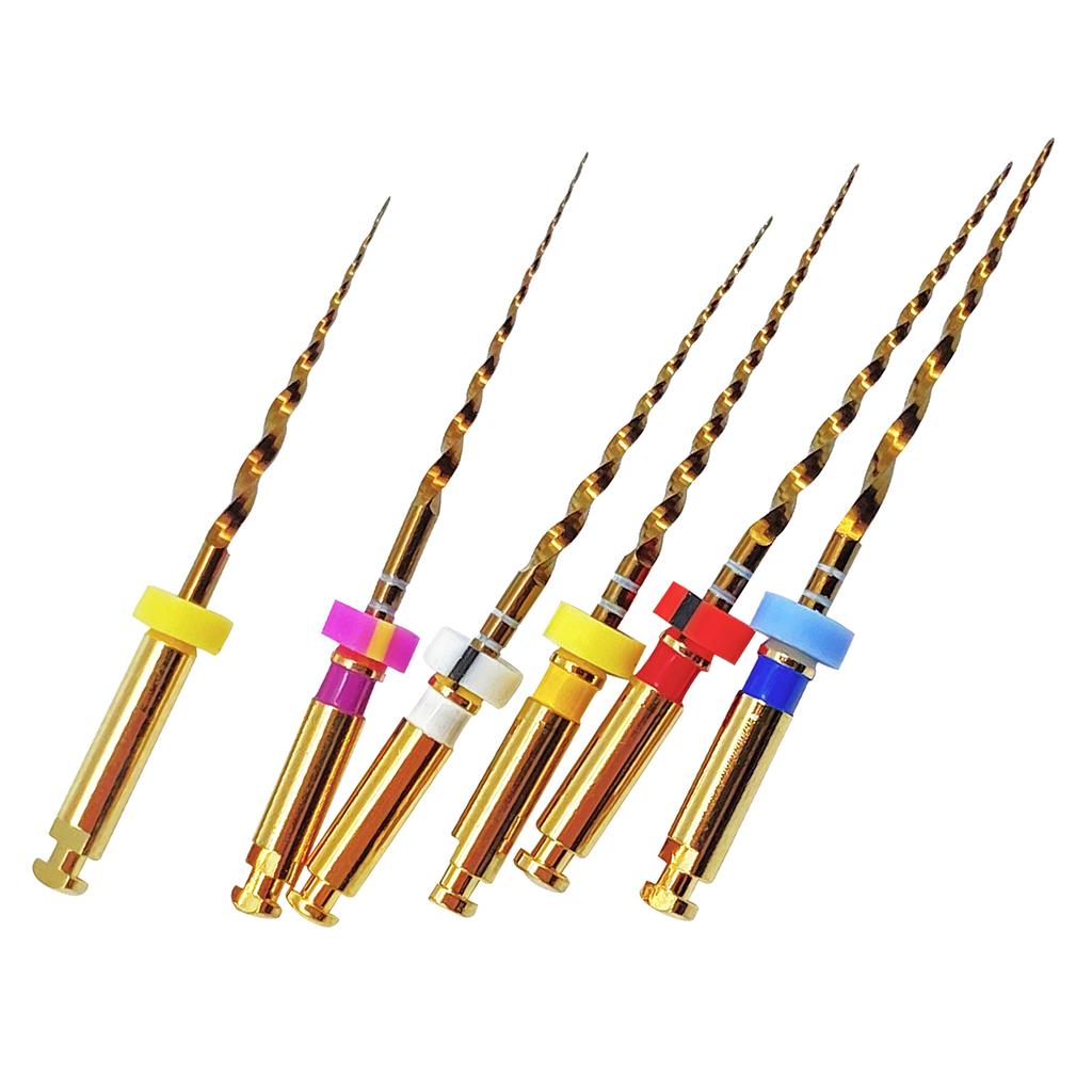 6 Pezzi Lime Endodontiche Dorate 19 21 25mm Flessibili Rotanti Canalare Radice Dentale Nichel Titanio