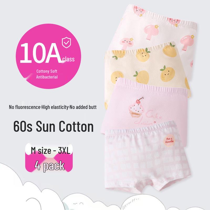 Girls' Cartoon Pattern Cotton Boxer Briefs - Thin, Antibacterial, Four Seasons Toddler & Young Child Style