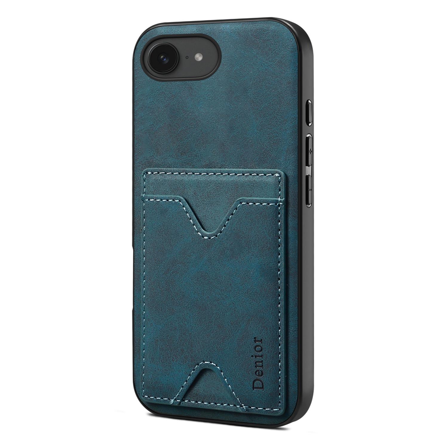 

For iPhone 16e Case Card Holder Kickstand Leather+PC+TPU Phone Cover Blue