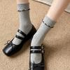Women's Spring and Autumn Double-needle Lolita Loose-cut Lace Super Soft Pile Socks with Black Fungus Edge