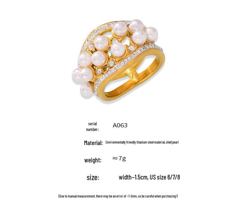 Korean-Japanese Style Zircon Shell Pearl Titanium Ring – Luxury, Trendy, Versatile Design