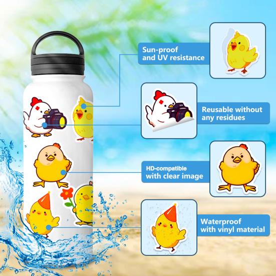 50Pcs Easter Chick Stickers Waterproof DIY Vinyl Art Decorative Graffiti Stickers Diverse Styles Cartoon Chicken Family Cute Decals for Water