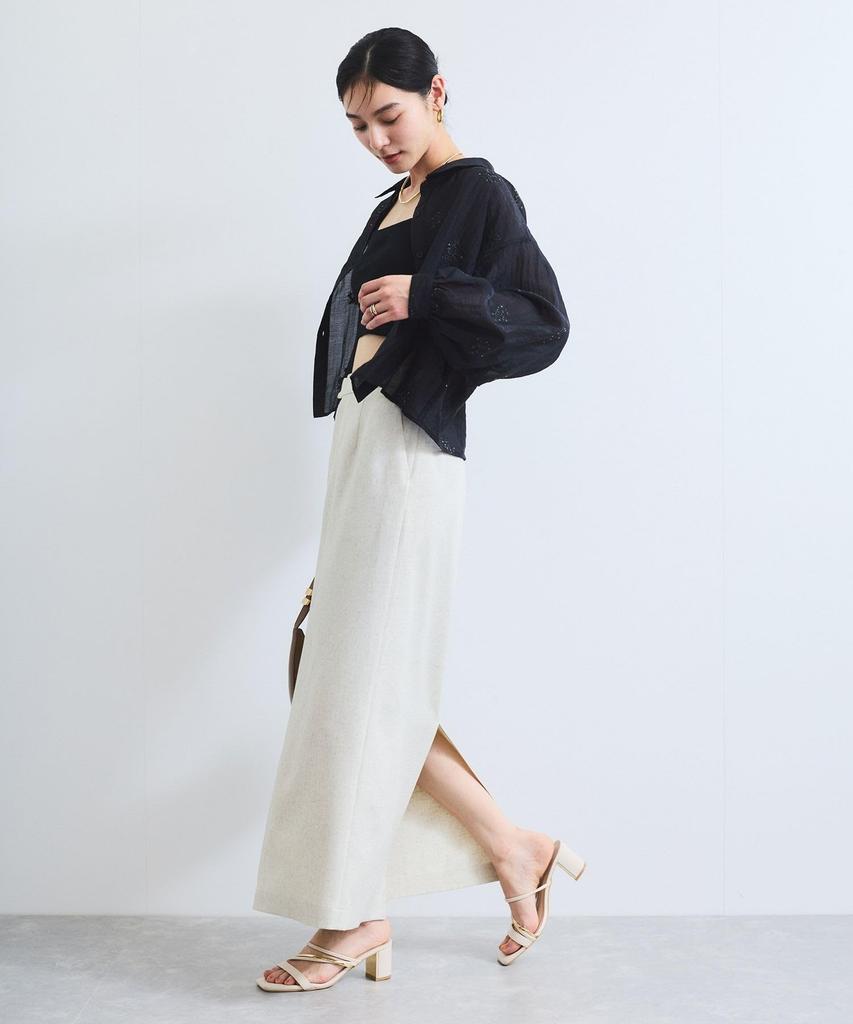 Blouse Floral Embroidered Shiny Sheer Blouse for Black [BIS] [WEB Exclusive] Women, (02)