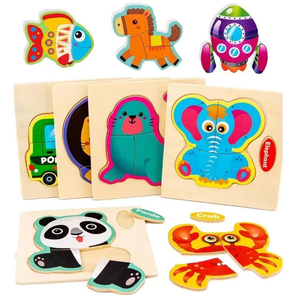 Baby Montessori Toys 3d Wooden Puzzle Cartoon Animal Traffic Jigsaw Puzzle Early Learning Educational Toys for Children Gift