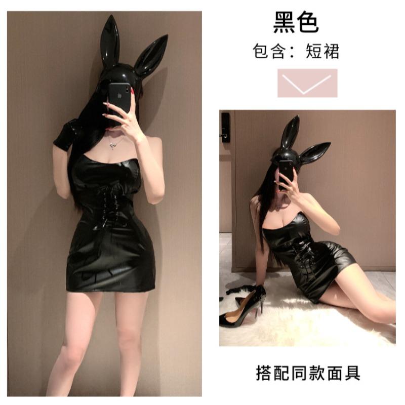 Sexy lingerie dark temperament little witch skirt cosplay sexy patent leather tight leather skirt