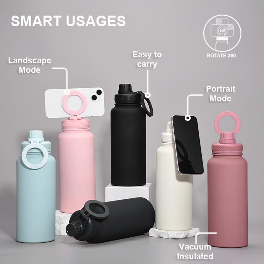 Double Vacuum Insulated Bottle Lid with Cellphone Magnetic Stand Thermal Water Cup Lid Double Layer Vacuum Cup Lid for MagSafe