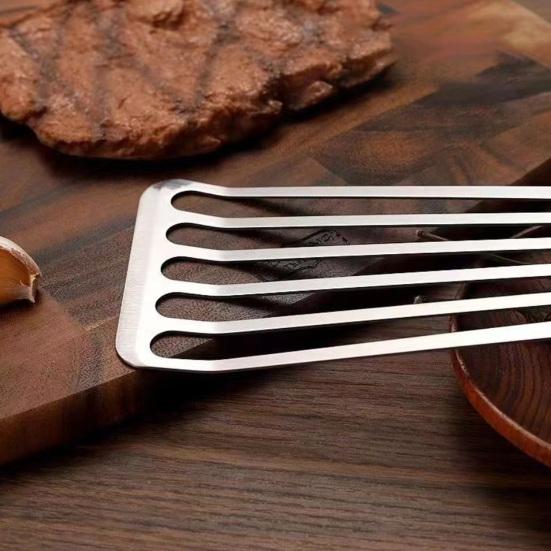 Stainless Steel Slotted Spatula with Wooden Handle Heavy-Duty Turner for Steak Fish BBQ Heat-Resistant Rust-Proof Essential Kitchen Tool for Flipping