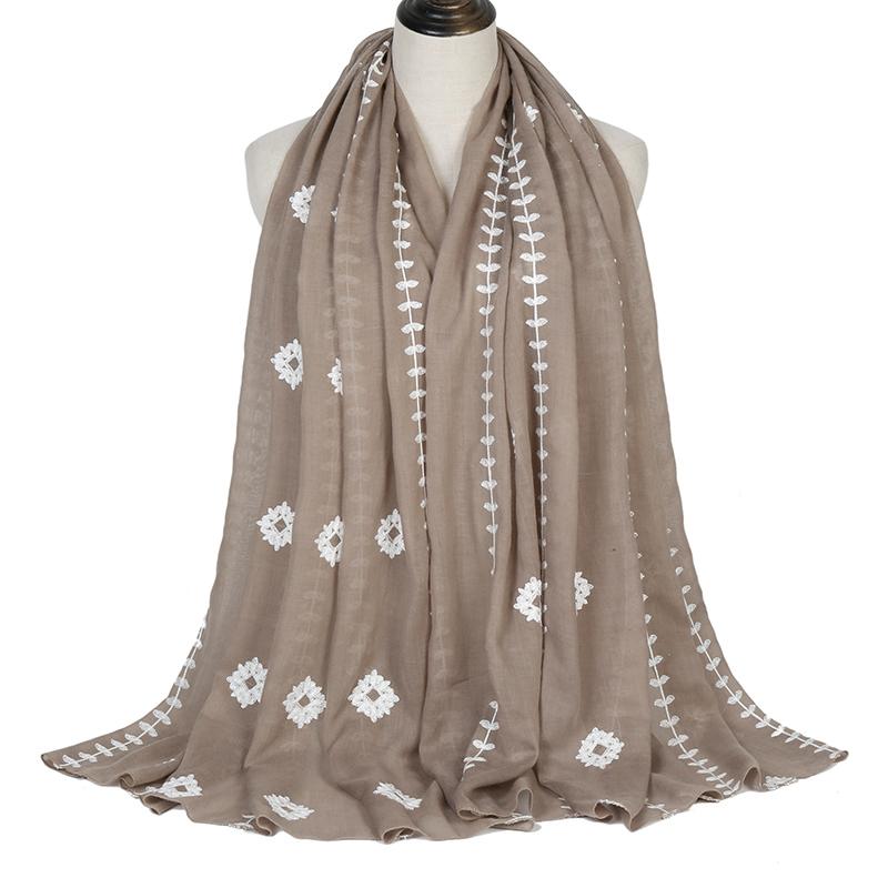 Big Size Embroidery Plain Cotton Hijab Scarves Women Muslim Shawls Solid Headscarf Wraps Islamic Turban Headband Foulard Ramadan