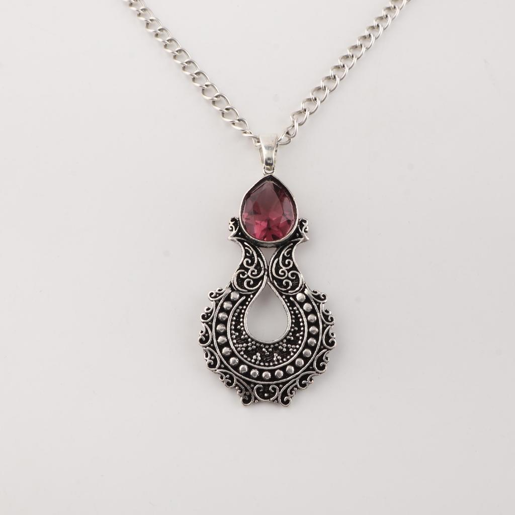 Natürlicher Rhodolith Edelstein 925 Sterling Silber Oxidiert Anhänger 1,8" Silberschmuck Hochzeitsgeschenk Für Braut/Sie CP-45-16