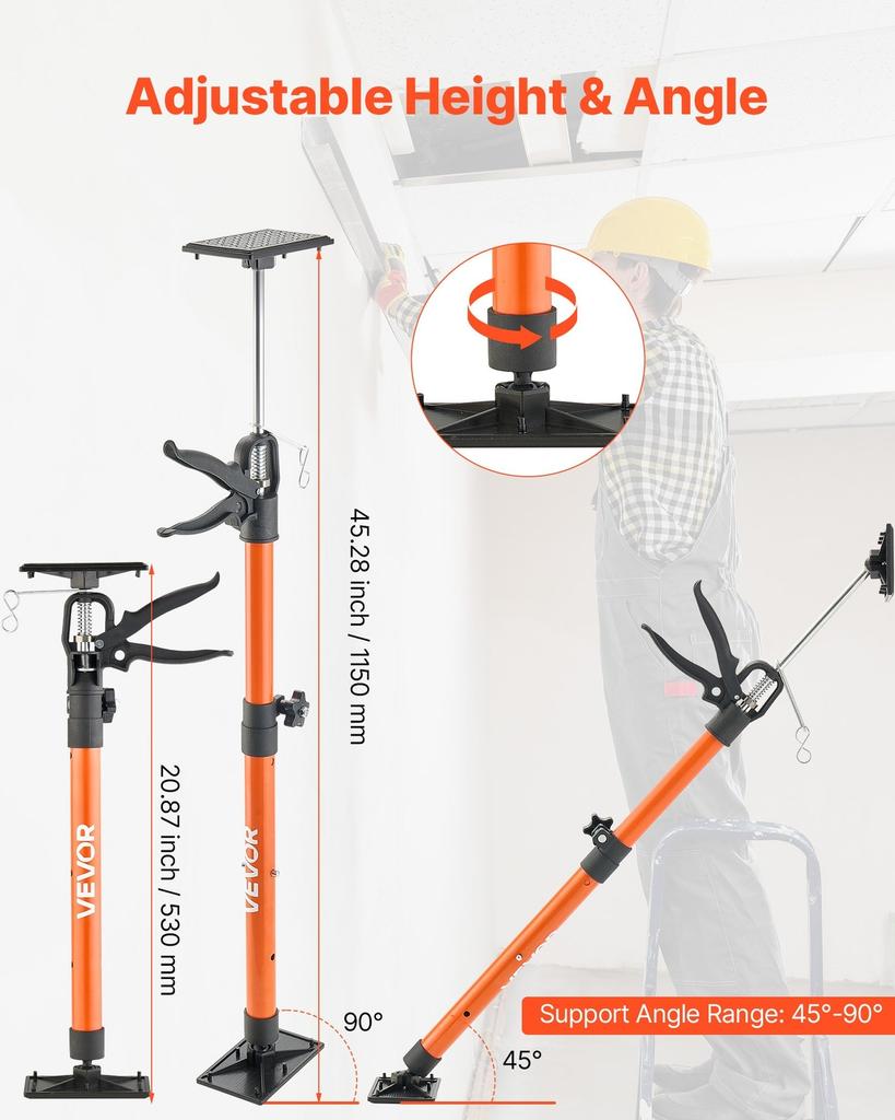 Cabinet Jack Support Pole, 2-Pack, 54-155 cm Steel Telescopic Quick Support Rod, Adjustable 3rd Hand System up to 70 kg Capacity for Installing