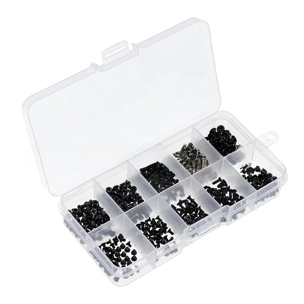 Black Zinc Plated Countersunk Screw Kit 500PCS 10 Sizes for Laptop Computer Repair and Microelectronics Assembly