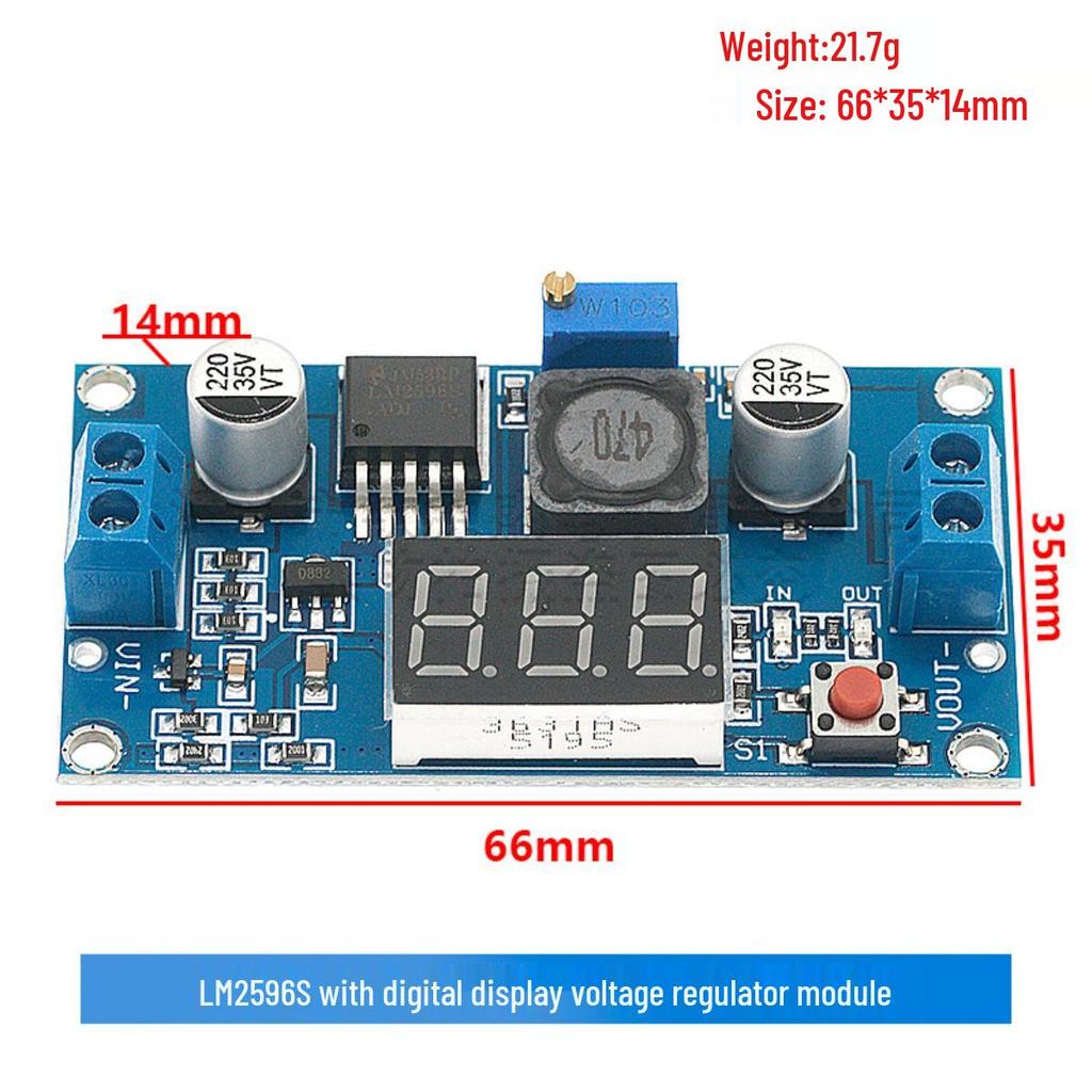 LM2596S Adjustable DC-DC Voltage Regulator Module, 3A Step-Down, 12/24V To 12/5/3.3V, Digital Display