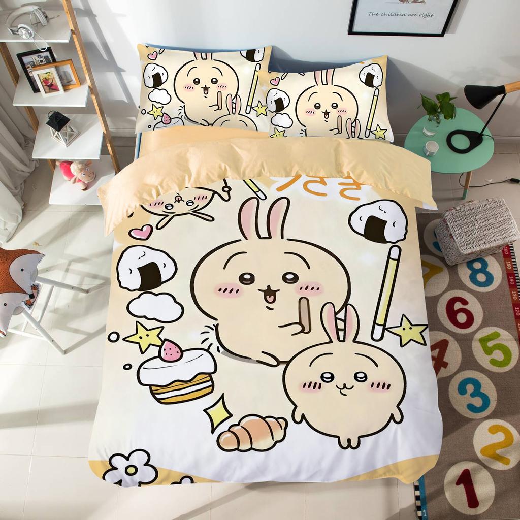 Cartoon Chiikawas Cute Themed Bedding Set Colorful Print Polyester Student Dormitory Bed Sheet Quilt Cover Kid Gift Home Textile