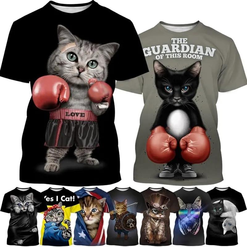 

Funny Cute Cat Pattern Men s T-Shirts 3D Animal Printed Tees Fashion O-Neck Oversized Short Sleeve Summer Casual Woman Tops 2023