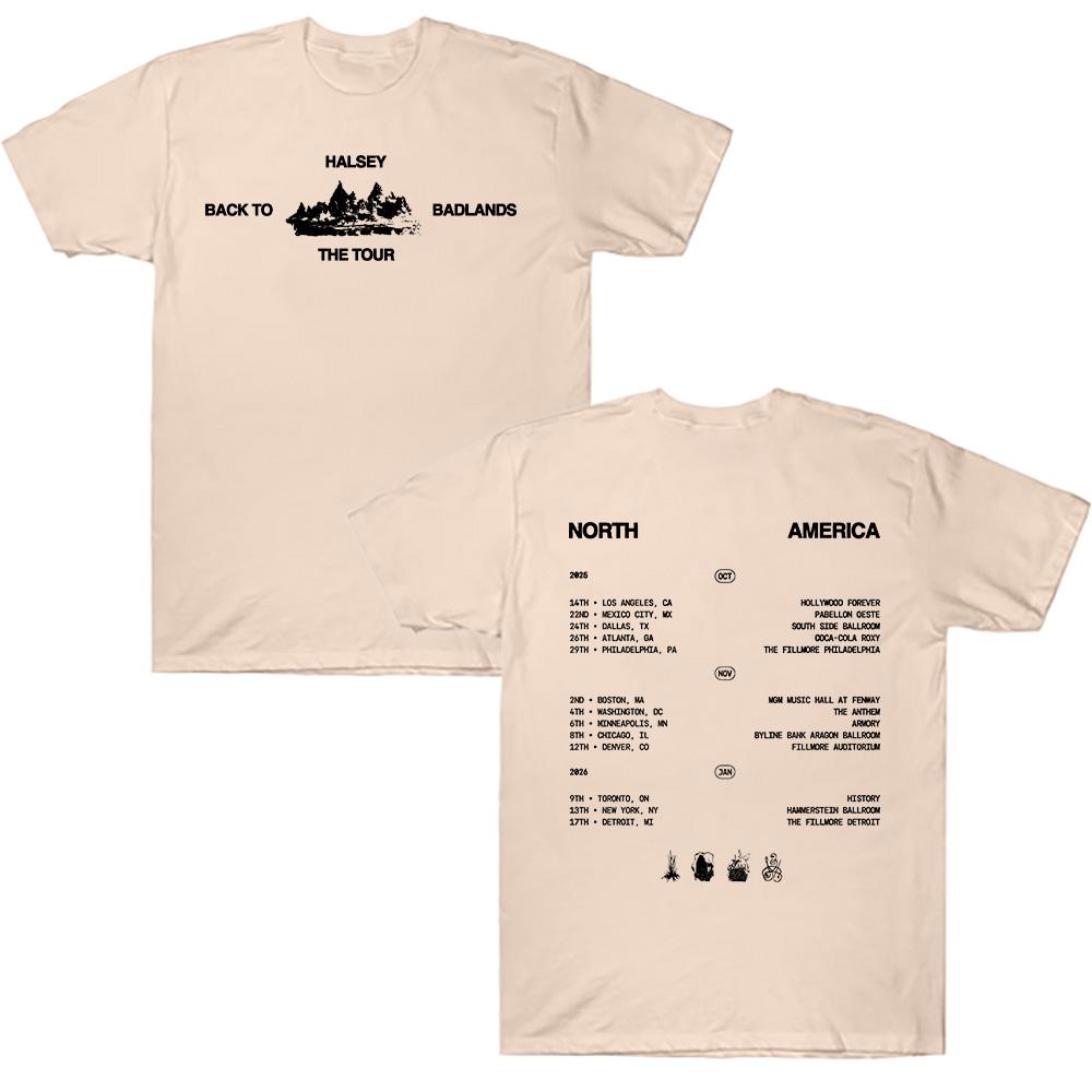 

Футболка Halsey Back To Badlands The Tour Унисекс Харадзюку Круглый вырез Короткий рукав Музыка Лето Принт 100% Чистый хлопок Футболка 4XL