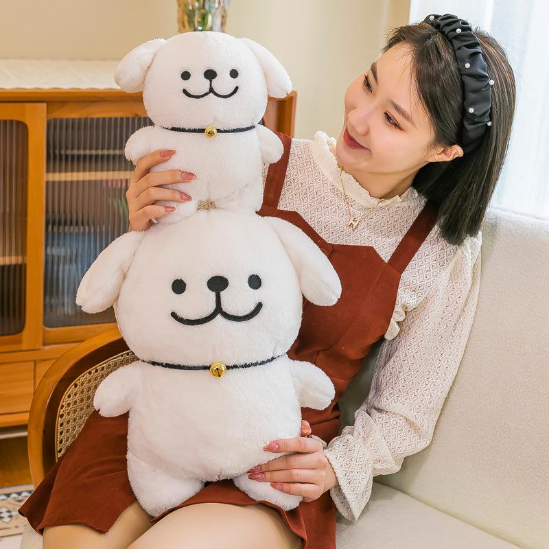 New cute line puppy plush toy doll little white dog throw pillow cute girl gift
