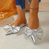 Fashion Women Slippers Luxury Pointy Bow Sandals Bowknot Slingback Pointed Toe Slippers Slip on Low Heels Casual Shoes Slides Women