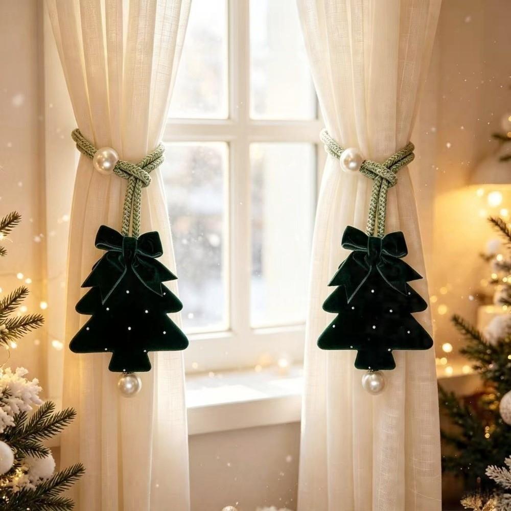 Grøn Julegardinholder Juletræsdesign Fløjlsgardinholder Juleudsmykning