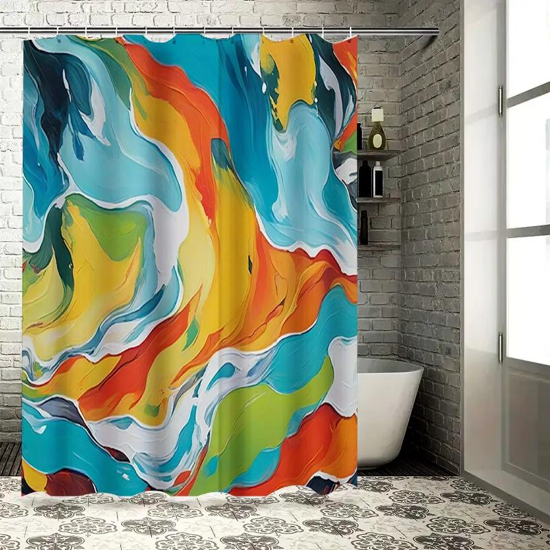 Colorful Shower Curtain Modern Bath Decor with Abstract Painting Design for Home Bathroom Decoration Supplies