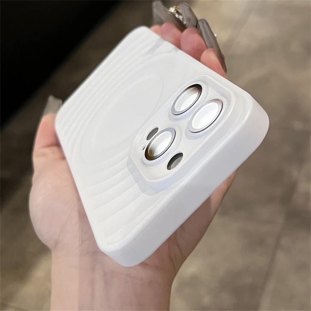 Luxury Wave Ripple Pattern Phone Case For iPhone 15 14 13 Pro Max Solid Color Lens Film Camera Protection Shockproof PC Cover