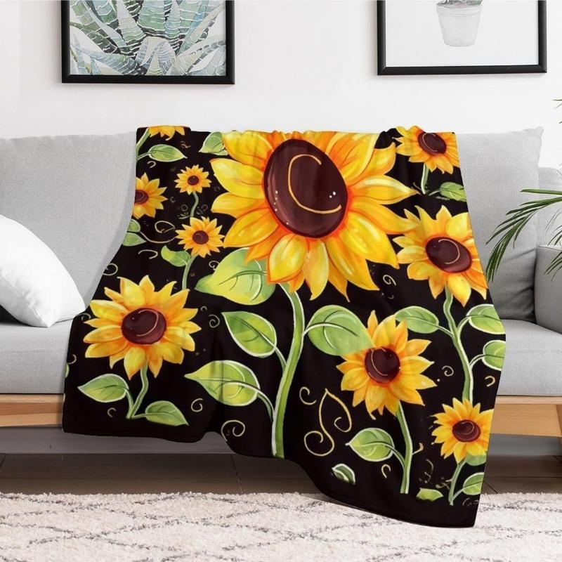 Flannel Fleece Throw Blanket Warm Cozy Pet Blanket Winter Reversible Decorative Cute Sunflower Bedtime Blankets for Couch Bed