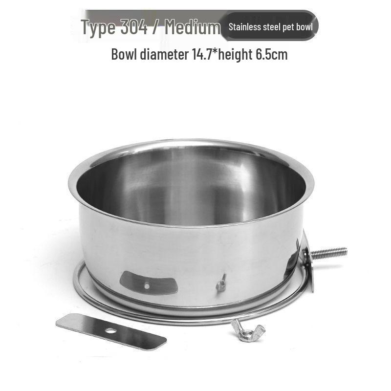 304 Stainless Steel Anti-Spill Hanging Pet Food Bowl for Cages