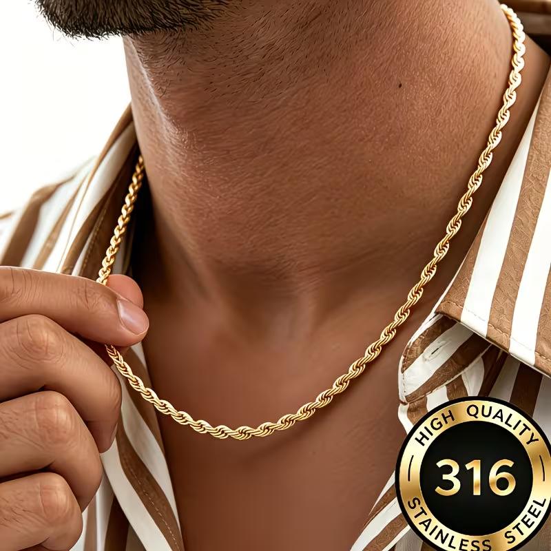 Classic Dainty Gold Color Rope Chain Necklaces for Women Men Chic Twisted Collar Waterproof Stainless Steel Link 2/3/4mm Width
