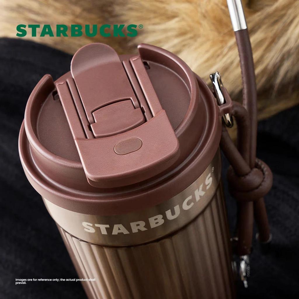 Starbucks Brown Gold Luster Series Double-Drinking Stainless Steel Desktop Cup, 470ml Coffee Mug Water Cup, Gift for Women's Day
